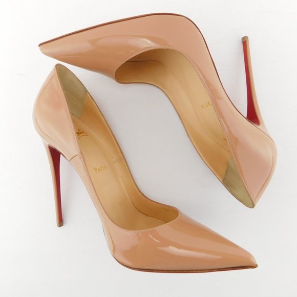 CHRISTIAN LOUBOUTIN Blush Nude Beige Patent Leather Heel Pump 40 - Picture 4 of 8